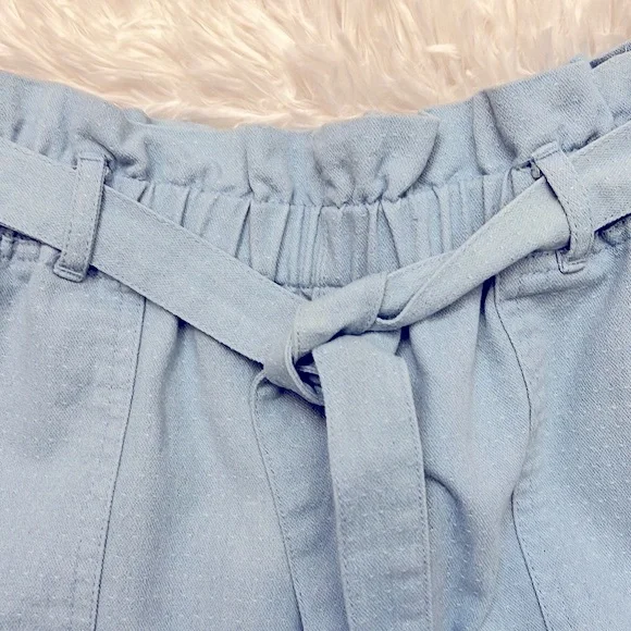 Rhythm Harper Blue Chambray Paperbag Style High Waist Shorts Size 6 - Picture 6 of 8